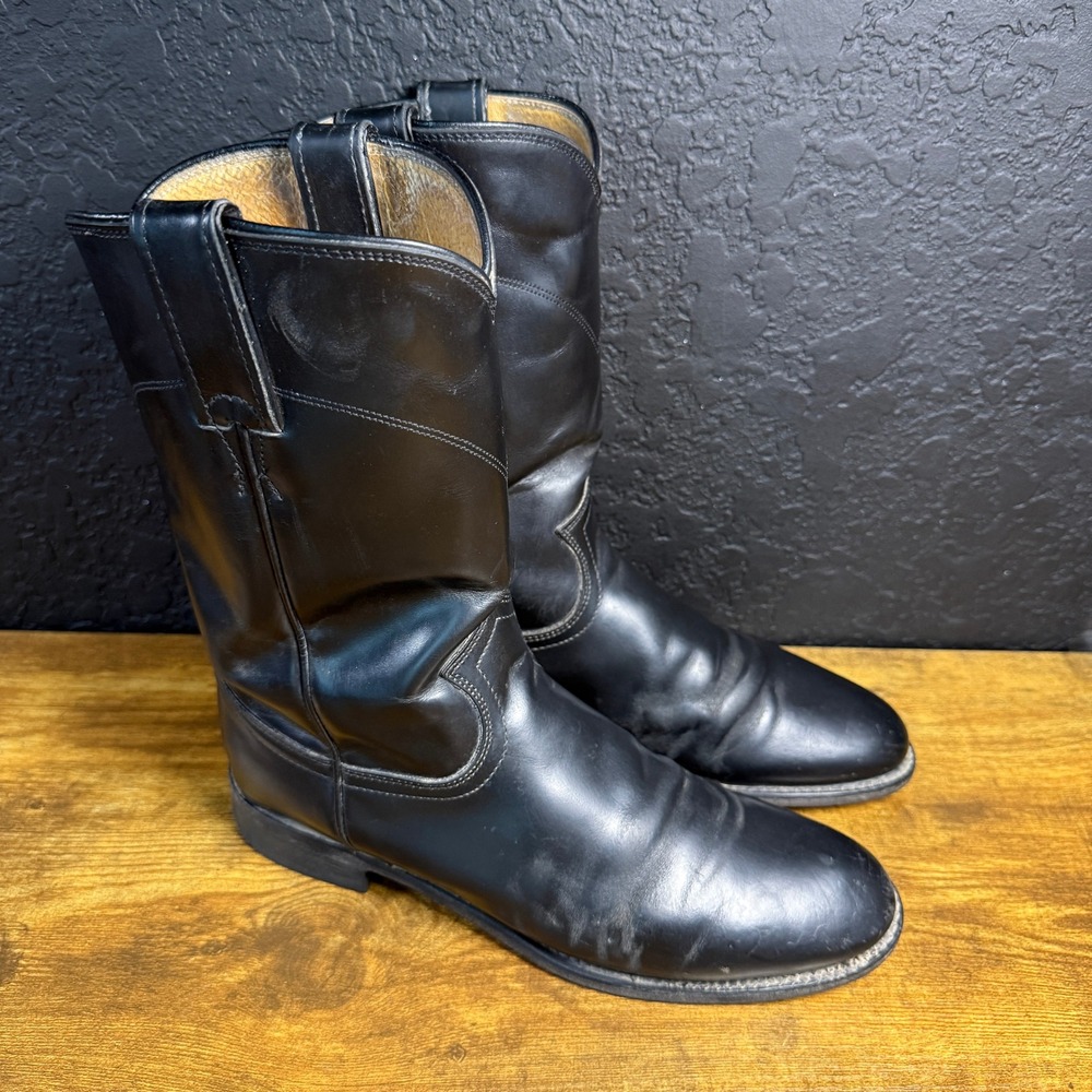 Justin Roper 3703 Black Leather Western‎ Boots Mens 8.5 B